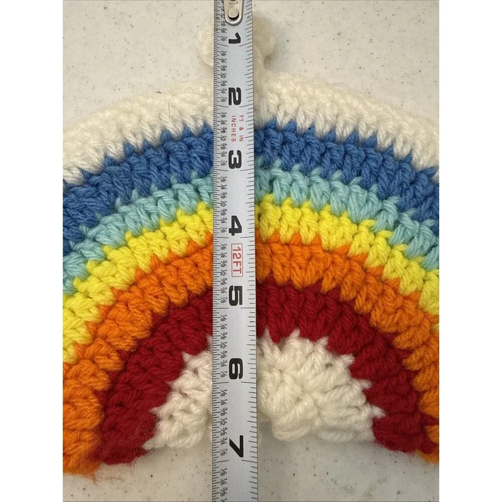 Vintage Rainbow Handmade Crochet Knit Pot Holders Trivets Hot Pads Kitchen Retro